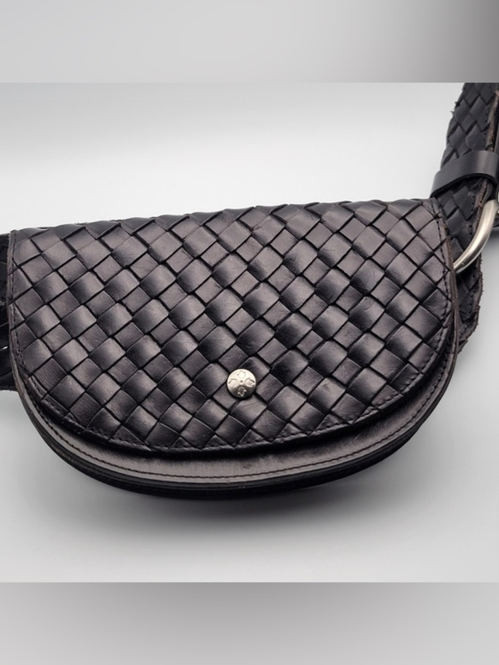 PATRICIA NASH Black Leather Woven Belt Bag